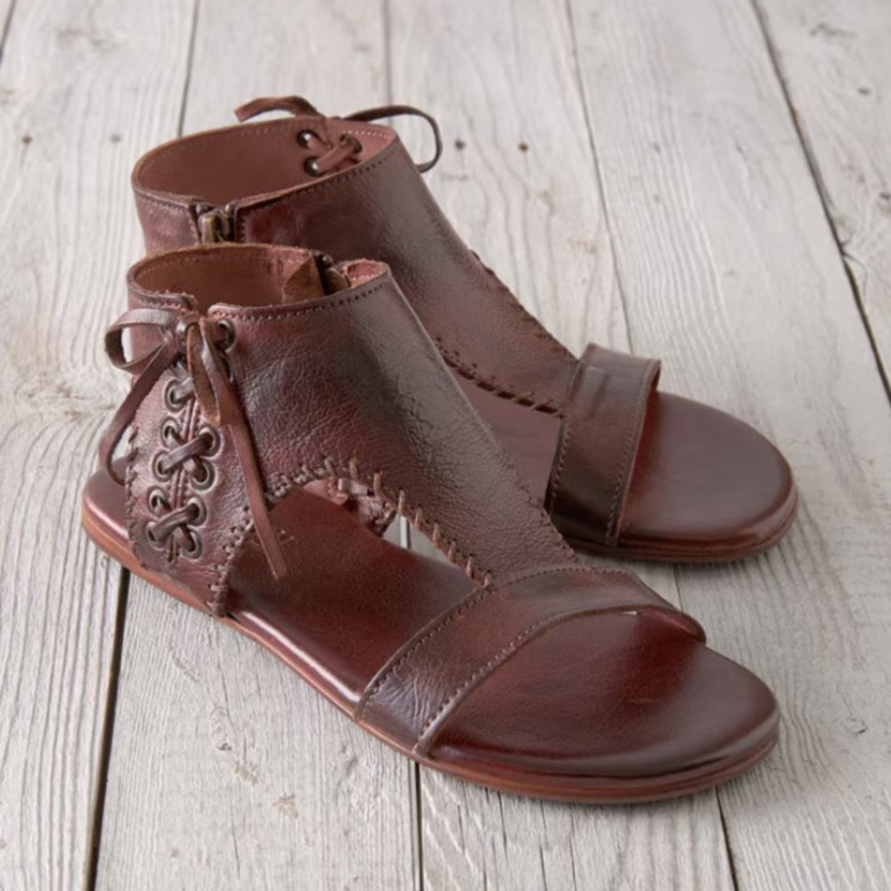 Bed | Stu Nina Gladiator Sandals Side Lace Side Zip Leather Brown